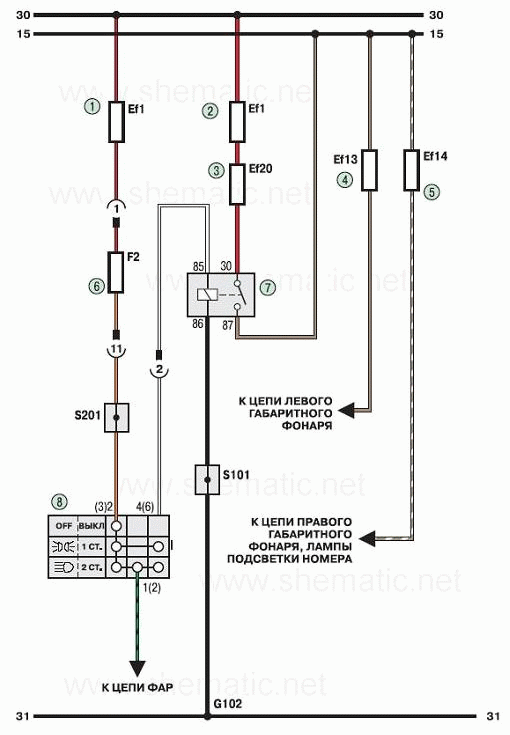 Соединения приборов освещения Шевроле Ланос (схема 4)
