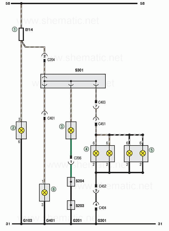 Соединения приборов освещения Шевроле Ланос (схема 5)