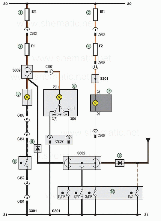 Соединения приборов освещения Шевроле Ланос (схема 8)