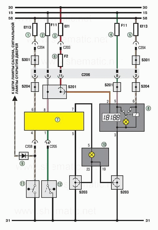Соединения звукового сигнализатора (зуммера) Шевроле Ланос