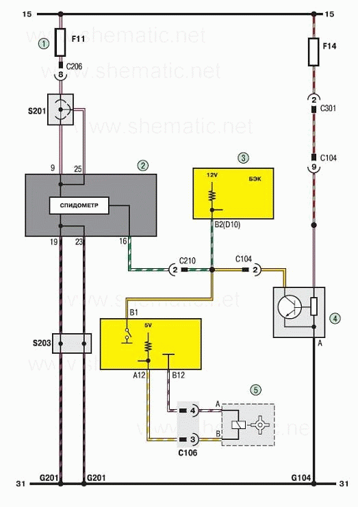 Соединения комбинации приборов Шевроле Ланос (схема 2)