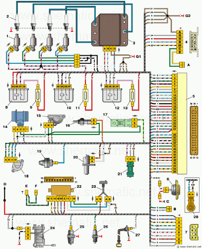 Схема управления двигателем ВАЗ-21102 (контроллер М1.5.4)