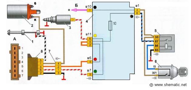 Схема управления электромагнитным клапаном карбюратора ВАЗ-2105