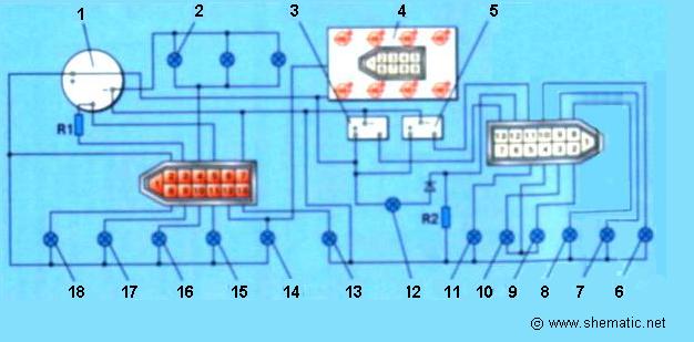 Схема соединений комбинации приборов с бортовой системой контроля ВАЗ-2108 (выпуск c 1996 г.)