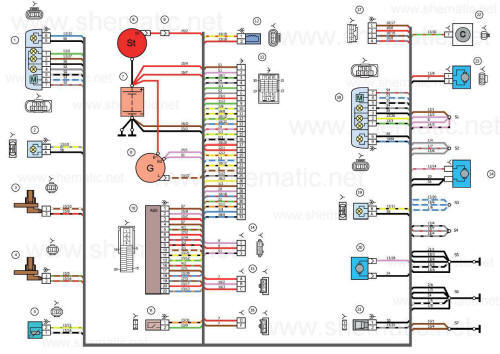 Схема электрических соединений жгута проводов переднего автомобилей LADA KALINA 11174, 11194