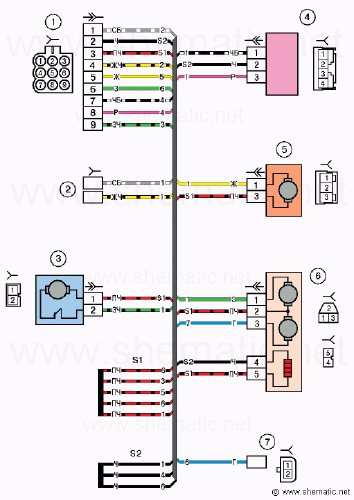 Схема электрических соединений правой передней двери автомобиля LADA Priora (ВАЗ-2170)
