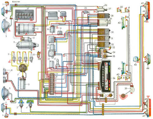 Схема электрооборудования автомобиля ВАЗ 2101.