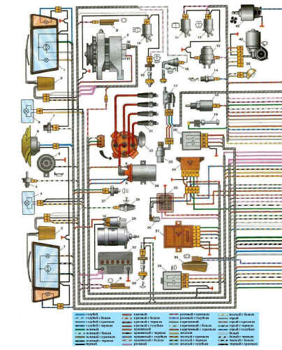 Схема электрооборудования автомобиля ВАЗ 21083, ВАЗ 21093, ВАЗ 21099 (левая часть схемы).