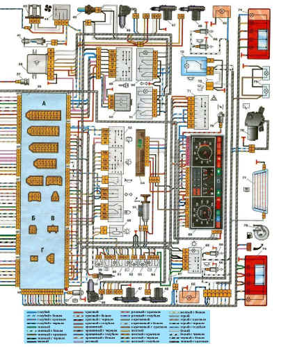 Схема электрооборудования автомобиля ВАЗ 21083, ВАЗ 21093, ВАЗ 21099 (правая часть схемы).