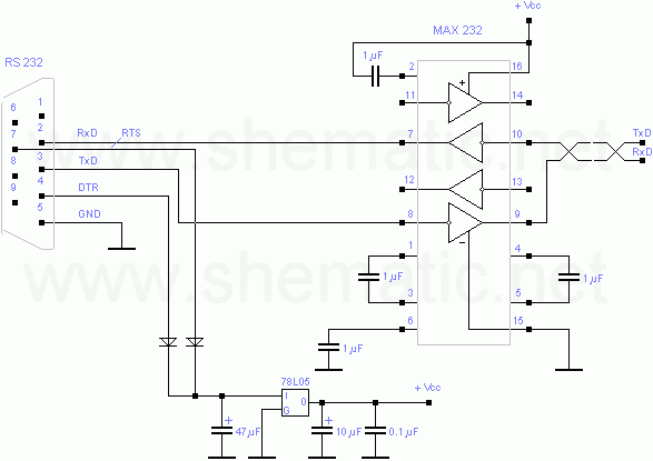 Схема интерфейса RS 232 по витой паре проводов