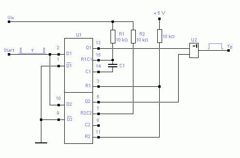 Схема ШИМ на сдвоенном одновибраторе К155АГ3.