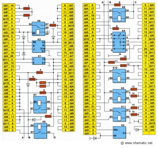 Схема монтажного блока ВАЗ-2109, ВАЗ-2108 (тип 17.3722)