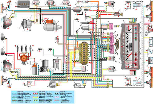 Схема электрооборудования автомобиля  ВАЗ 21013.