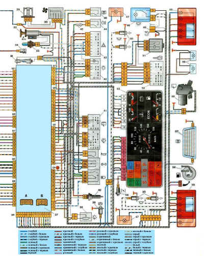Схема электрооборудования автомобиля ВАЗ 2108, ВАЗ 2109 (правая часть схемы).