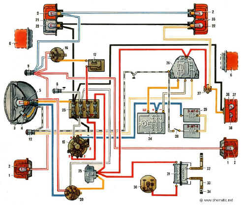 Схема электрооборудования мотоцикла с коляской «Урал» М-67