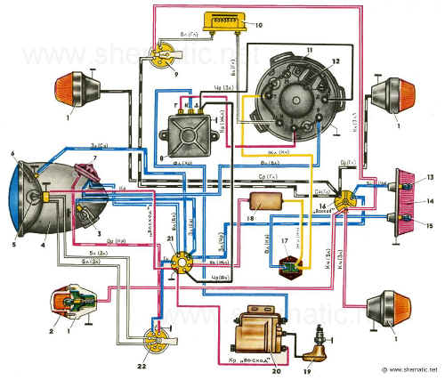 Схема электрооборудования мотоциклов Восход - 2, Восход - 2М и ММВЗ - 3.115