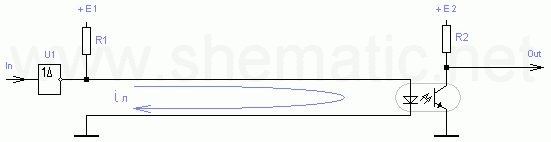 Схема связи контролера с удаленным объектом с питанием от источника передатчика